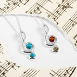 Musical Treble Clef Necklace in Silver and Turquoise
