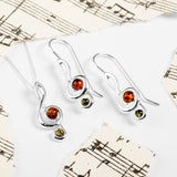 Musical Treble Clef Necklace in Silver and Amber