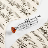Musical Trumpet Brooch in Silver and Amber