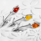 Single Tulip Brooch in Silver and Amber