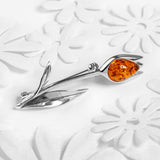Single Tulip Brooch in Silver and Amber
