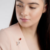 Single Tulip Brooch in Silver and Coral
