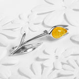 Single Tulip Brooch in Silver and Yellow Amber