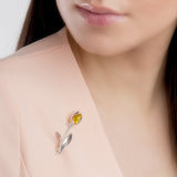Single Tulip Brooch in Silver and Yellow Amber