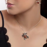 Sea Turtle / Tortoise Necklace in Silver and Cognac Amber