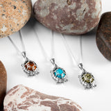 Turtle / Tortoise Necklace in Silver and Green Amber