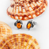 Turtle Stud Earrings in Silver & Amber