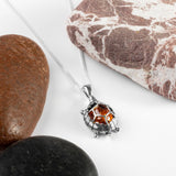 Turtle / Tortoise Necklace in Silver and Cognac Amber
