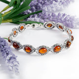 Vintage Style Link Bracelet in Silver and Cognac Amber