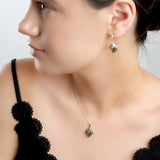 Vintage Style Necklace in Silver and Green Amber