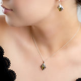 Vintage Style Necklace in Silver and Green Amber