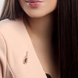 Musical Violin Brooch Silver and Amber