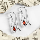 Music Violin Hook Earrings in Silver and Amber