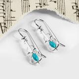 Music Violin Hook Earrings in Silver and Turquoise