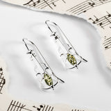 Music Violin Hook Earrings in Silver and Green Amber