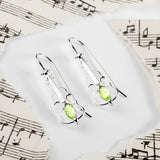 Music Violin Hook Earrings in Silver and Peridot