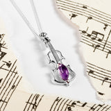 Music Violin Necklace in Silver and Amethyst