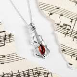 Music Violin Necklace in Silver and Amber