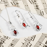 Music Violin Hook Earrings in Silver and Amber