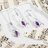 Music Violin Hook Earrings in Silver and Amethyst