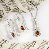 Music Violin Necklace in Silver and Amber