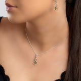 Music Violin Necklace in Silver and Green Amber