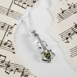 Music Violin Necklace in Silver and Green Amber