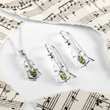 Music Violin Necklace in Silver and Green Amber