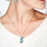 Large Kingfisher Bird Necklace in Silver, Turquoise and Amber