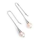 Elegant Open Hook Earrings in Silver and Pearl