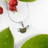 Cute Bird Necklace in Silver and Coral