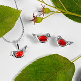 Cute Bird Necklace in Silver and Amber