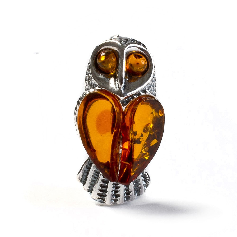 Barn Owl Bird Brooch Cognac Amber