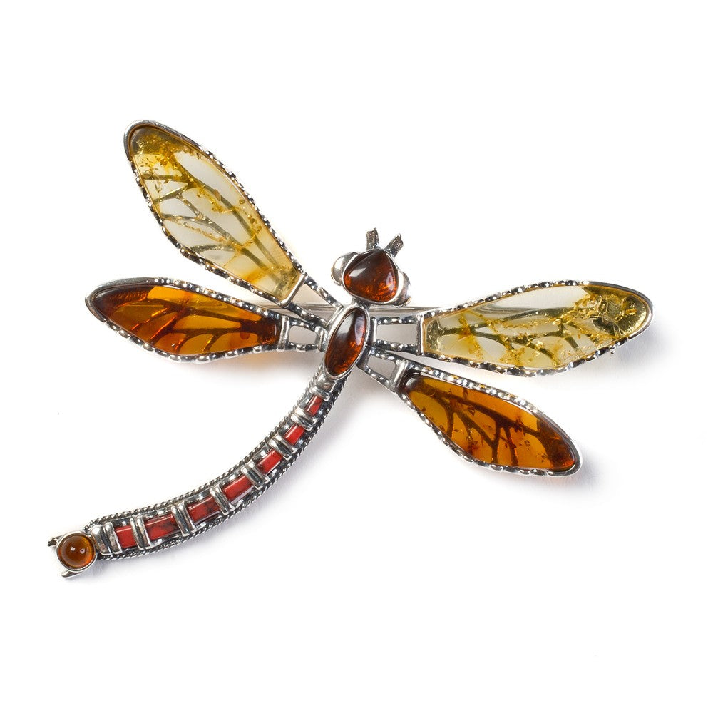 Exotic Dragonfly Brooch Amber