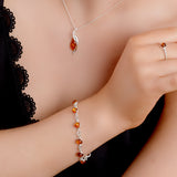 Circle Link Bracelet in Silver and Cognac Amber