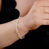 Circle Link Bracelet in Silver and Cognac Amber