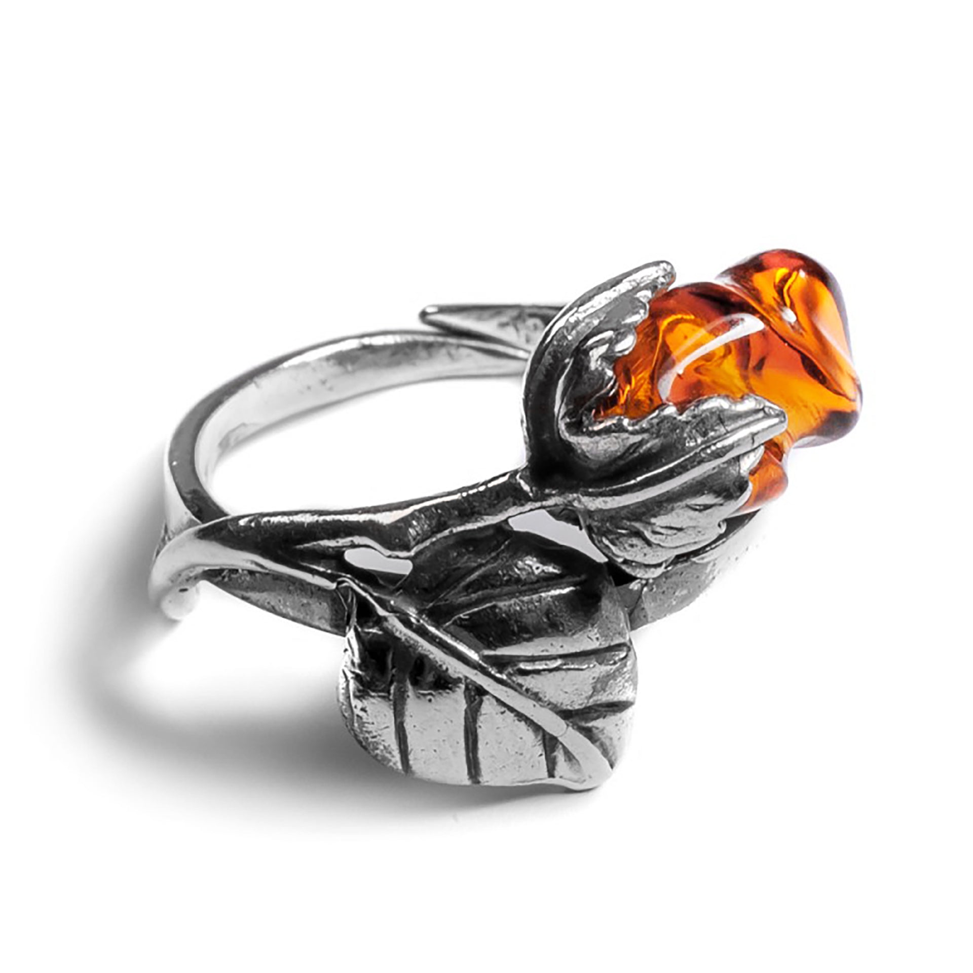 English Adjustable Ring Silver Amber