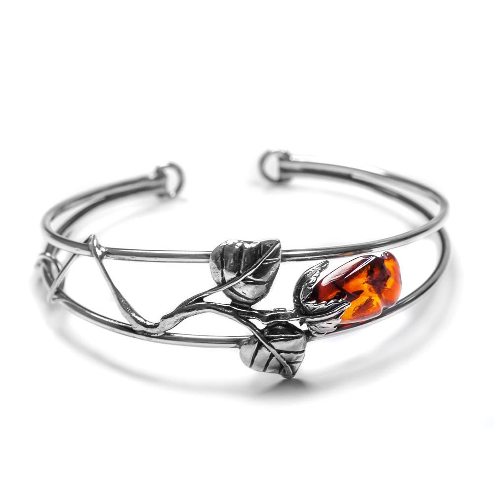English Adjustable Bangle Silver Amber