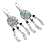 Dreamcatcher Drop Earrings in Silver, Turquoise and Onyx