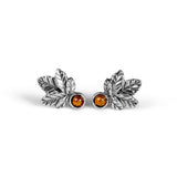 Sycamore Leaf Stud Earrings in Silver and Cognac Amber
