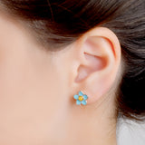 Handpainted Forget Me Not Stud Earrings in Silver and Amber