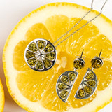 Lime Slice Fruit Necklace in Silver and Green Amber