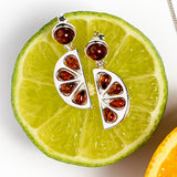 Orange Slice Fruit Drop Earrings in Silver and Cognac Amber