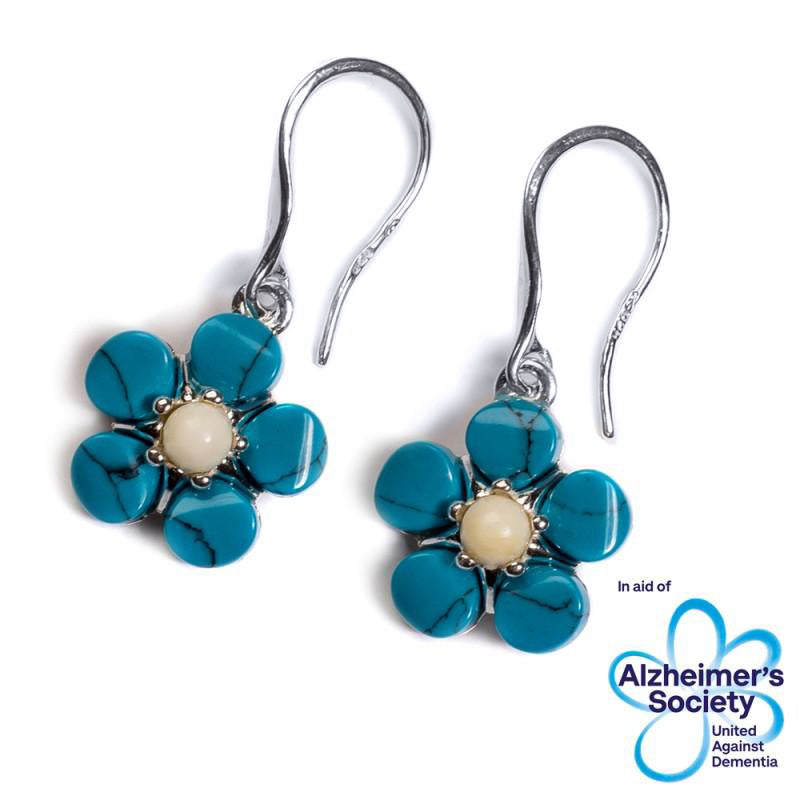 Forget Me Not Drop Earrings Silver Amber