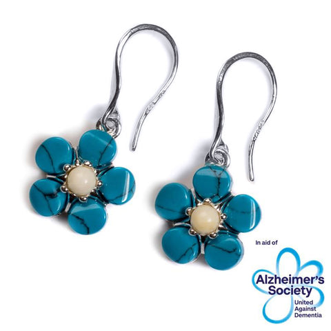 Forget Me Not Drop Earrings in Silver, Turquoise and Amber