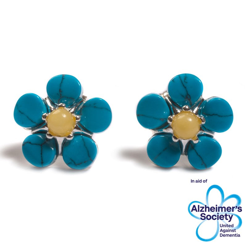Forget Me Not Stud Earrings Silver Amber