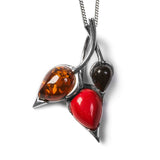 Beech Leaf Necklace in Silver, Coral and Amber