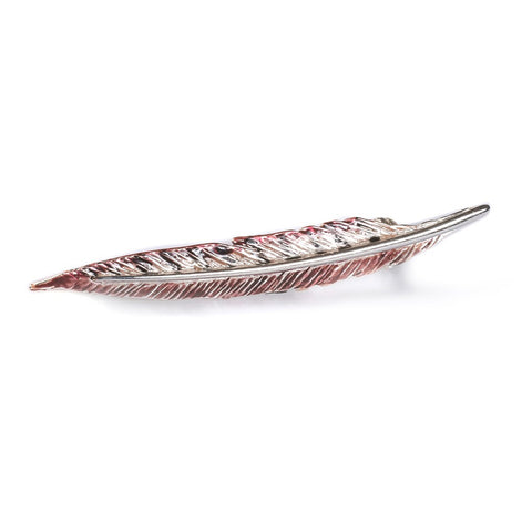 Handpainted Pheasant Bird Feather Brooch in Silver