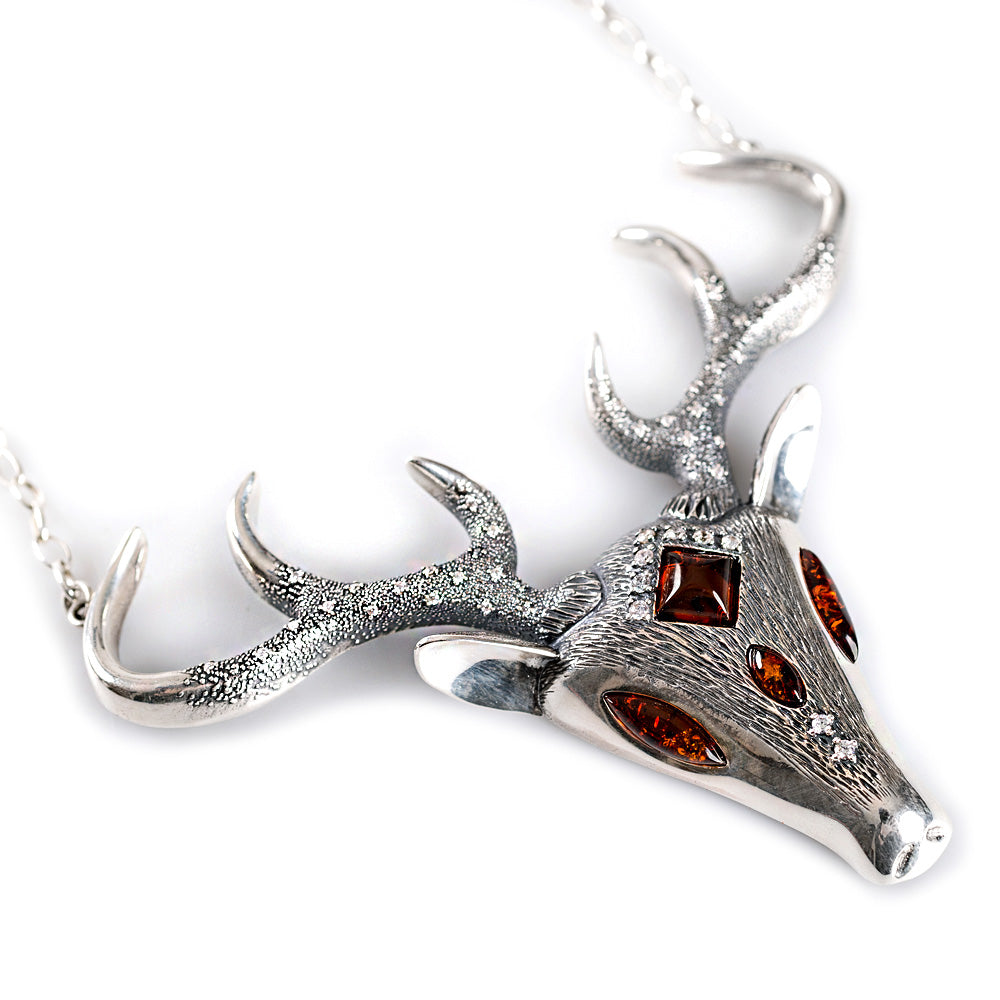 Bespoke Statement Stag Head Necklace Amber