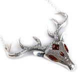 Bespoke Statement Stag Head Necklace in Silver and Amber